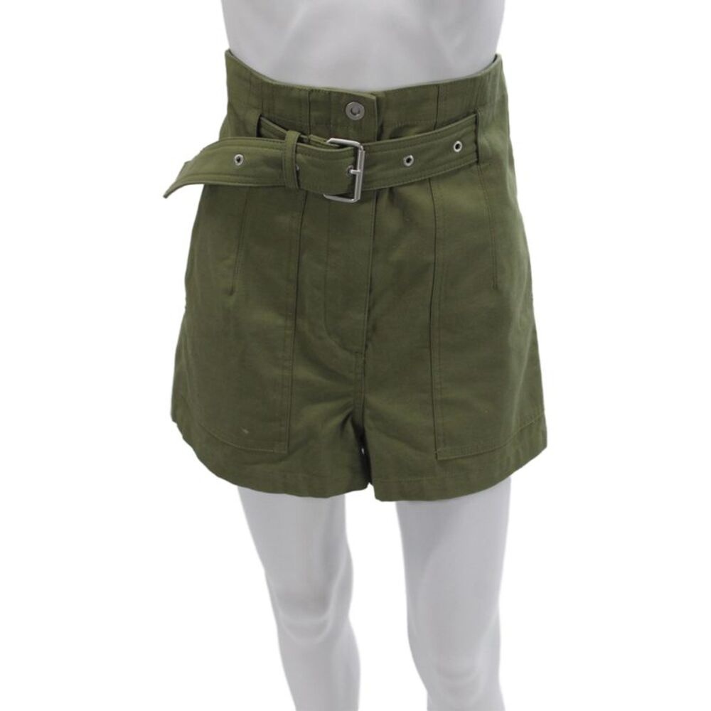 3.1 Phillip Lim Women Paperbag Shorts Green Cotton Military Buckle Size 2